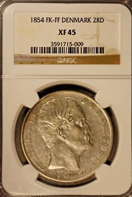 1854 FK FF Denmark 2 Rigsdaler NGC XF 45  - Image 1 of 4