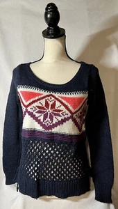American Eagle Outfitters Navy Blue White Purple Pink Christmas Sweater Sz S - Picture 1 of 6