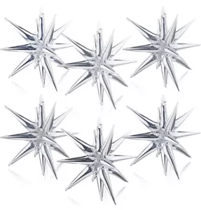 (6 Pcs) GIANT 21" Explosion Star Silver Foil Balloons - 12 Cone Spikes FREE SHIP - Picture 1 of 2