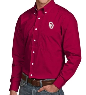 Camisa de vestir tejida con botones de la dinastía OU de Antigua Oklahoma Sooners para hombre talla grande Foto 1 de 4