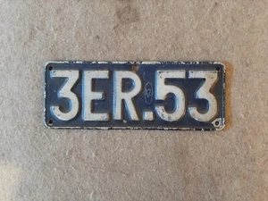 Vintage 1960s Belgium Motorcycle License Plate Tag white on Blur Embossed sign - Picture 1 of 6