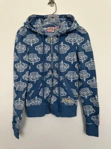 Juicy Couture Crown Print Full Zip Jacke blau Stickerei Gold Logo Damen Small - Bild 1 von 8