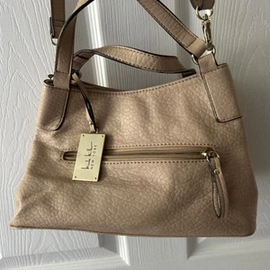 Nicole Miller 3 Compartment Purse Tan Crossbody Zip Top With Pockets Handles - Picture 1 of 13