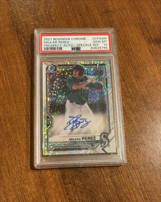 Milkar Perez 2021 Bowman Chrome 1st Speckle Refractor Auto Mariners /299 PSA 10 - Image 1 of 2