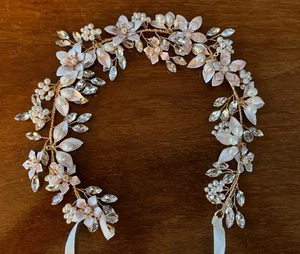 Bride Hair Vine Oriamour Wedding Hairband Pearl Crystal Silver & Gold Tone Wire - Picture 1 of 5