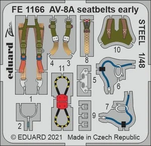 Eduard FE1166 1/48 PE Detalle Set AV-8A Harrier Cinturones de Seguridad CINÉTICA DE ACERO TEMPRANA - Imagen 1 de 1