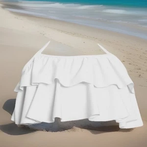 White Swim Suits Halter Tankini Top Layered Ruffle Flounce GIRLS 9 / 10 - Picture 1 of 10