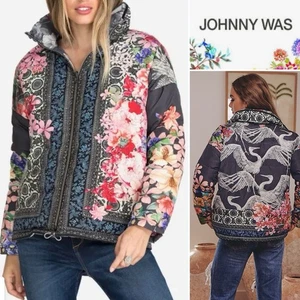JOHNNY WAS US $718 Royal Crane Reversible Puffer, Parka Jacket, Coat L-EXCELLENT - Picture 1 of 24