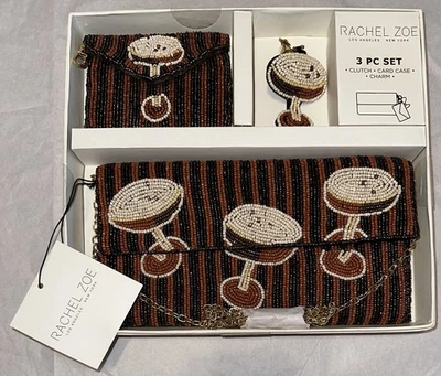 Bolso sin asas Rachel Zoe 3 piezas Espresso Martini con cuentas, estuche para tarjetas y bolso encanto Foto 1 de 4