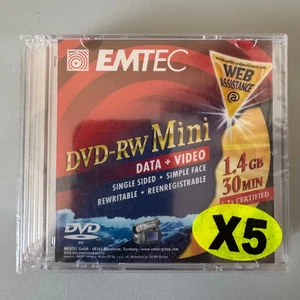 5x EMTEC Mini DVD-RW 30 Min. 1.4GB 8cm Rewritable Data & Video Camcorder Disks - Picture 1 of 3
