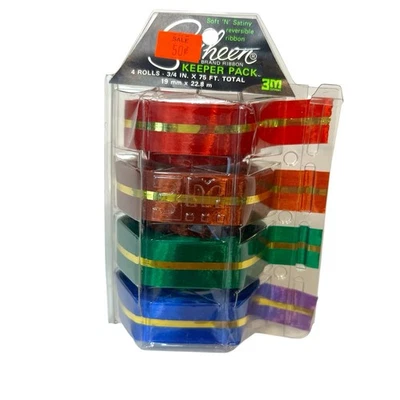 Sasheen Ribbon 3M Holly Tie 75 ft 4 Ribbons Gift Red Green Blue Copper Gold NOS - Image 1 of 2