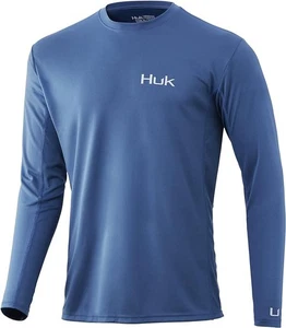 Huk Icon X Long Sleeve Kid's Tech Shirt, Titanium Blue, Small - Picture 1 of 2