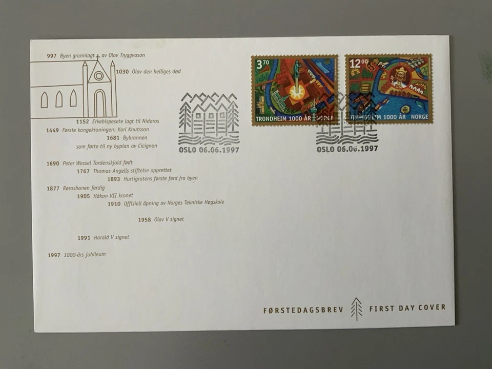 挪威 1997 年 #1168 - 1169 特隆赫姆市 - FDC — 第 1/1 张图片