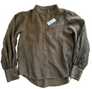 Anthropologie Neu mit Etikett Petite M lange Knopfleiste Puffärmel Bluse Bin-O - Bild 1 von 5