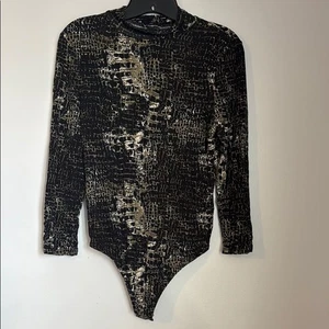 Express Black & Gold Animal Print Long Sleeve Soft Bodysuit size medium - Picture 1 of 6