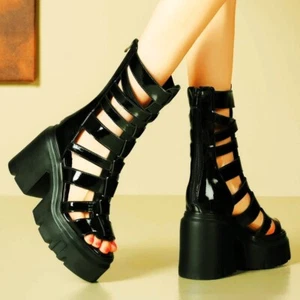 Summer Ankle Boots Women Genuine Leather Strappy Gladiator Sandals High Heels - Picture 1 of 12