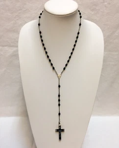 Rosary Catholic Black SilverTone Made in Italy 21.25" Cross Extension VTG - Picture 1 of 8