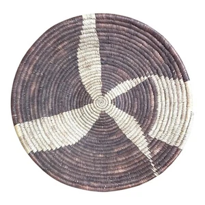 Vintage Handwoven Natural Coil Basket Pictoral Tribal Catch All Accent SW 12" - Picture 1 of 7