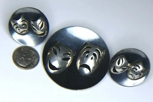 SIGNED" BGM"OXIDIZED 925 TRAGEDY/COMEDY SCREW BACK EARRINGS& PEND/PIN,19.7 GRAMS - Picture 1 of 5