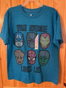 Camiseta Marvel Boys Azul What Awesome Looks Like ~ Talla Infantil - XL 14-16 - Imagen 1 de 2