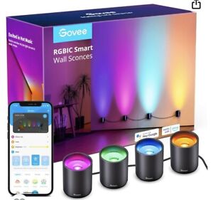 Govee RGBIC Smart Wall Sconces, Music Sync Home Decor Wi-Fi Wall Lights 4-light