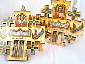 Wood Jerusalem Cross Wall Hanging Christian Gift Jesus Sacred Heart Guadalupe - Picture 1 of 9