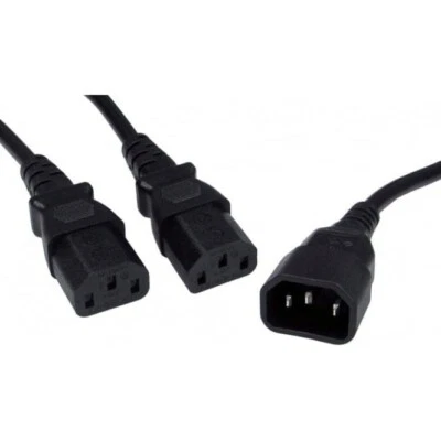 Black 4 Meter IEC Mains Y-Splitter Lead Cable (IEC C14 Male - 2x IEC C13 Female) - Image 1 of 3