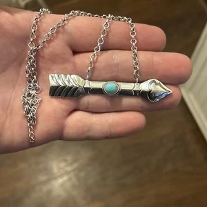 STERLING SILVER NATIVE AMERICAN SW TURQUOISE ARROW BAR NECKLACE ADJ CHAIN .925 - Picture 1 of 12
