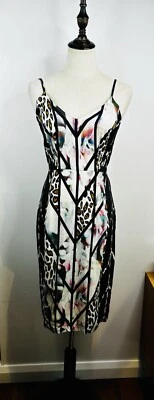 Kookai Silk Cocktail Dress Size 36 AU 8 US 4 Leopard Abstract Adj Straps RRP$190 - Image 1 of 4