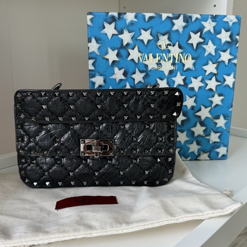 Borsa piccola Valentino Garavani Rockstud nappa a punta trapuntata pelle nera