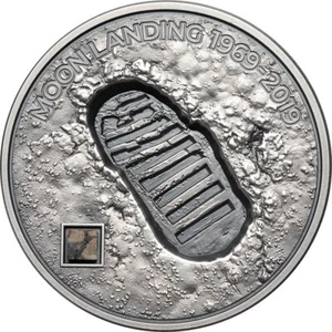 2019 Moon Landing, ONLY 99! Apollo Footprint, Meteorite, 1oz, 5$ Cook Islands - Picture 1 of 7