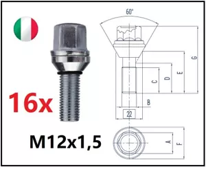 kit 16 floating bolts Fiat Grande Punto wheelbase variation M12x1.5 tuning - Picture 1 of 7