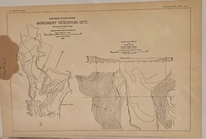 Antique 1889 Map: Monument Reservoir & Dam Site, Arkansas River, 9x12, Rare - Picture 1 of 2