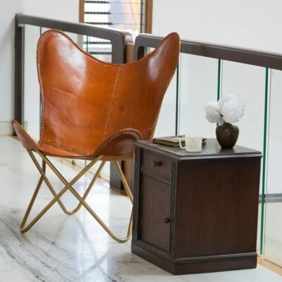 Butterfly Chair Genuine Leather Relaxing Chair for Office & Home With Iron Frame - Image 1 of 4