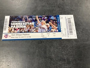 TWINS~2017 TICKET STUB 9/13/17 VS PADRES - Imagen 1 de 1