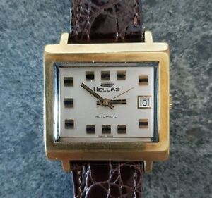 montre bracelet Hellas automatique plaqué or homme wristwatch armbanduhr