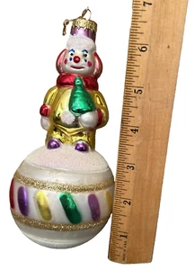 Vintage Glass Mica Ornament 7" Clown on Ball Colorful Christmas Holiday Shiny - Bild 1 von 10