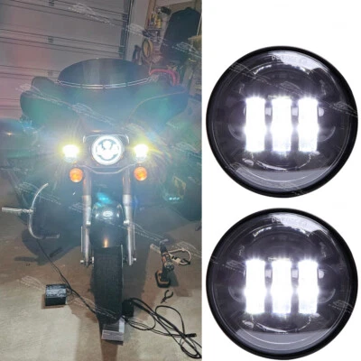 Pair 4.5" LED Spot Passing Lamp Fog Lights For Harley Sportster Softial Fatboy - Image 1 of 4