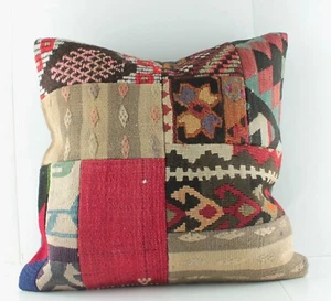 Handmade Turkish Patchwork Pillow Cover 20" Decorative Multicolor Throw Pillow - Picture 1 of 10