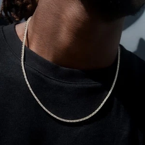 Iced Solitaire 5A Cz Mini Micro 14K Yellow Gold Plated 2mm Classic Tennis Chain - Picture 1 of 5