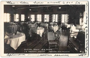 RPPC Esszimmer BIG PINES Los Angeles Camp Frashers Foto Swartout, ca 1927 - Bild 1 von 2