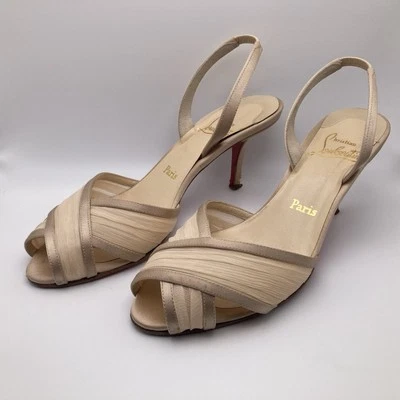 Christian Louboutin Mauresmo Chiffon Slingbacks - Size 39  Perfect Bridal Shoes - Image 1 of 4