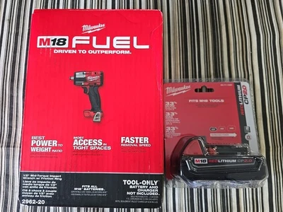 Milwaukee 2962-20 M18 Combustible 1/2" Impacto de Par Medio con (1) Batería M18 2.0 =NUEVO= Foto 1 de 4