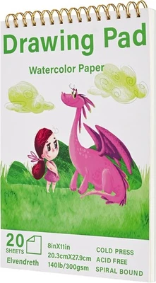 8英寸x11英寸-绘图纸垫,螺旋装订,20张140磅/300gsm水彩纸 — 第 1/4 张图片