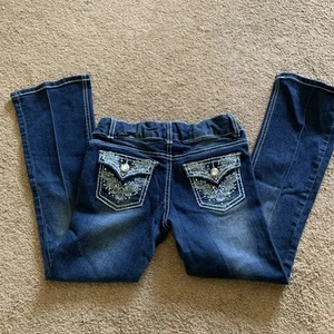 Girls Size 8 Faded Glory Flair Bedazzled Dark Denim Jeans - Picture 1 of 7
