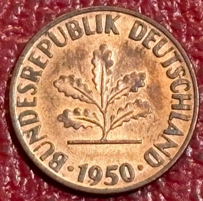HIGH GRADE  AU 1950 D GERMANY 1 PFENNIG COIN-SEP055 - Image 1 of 2