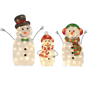3PCS Pre-Lit 2D Snowman Set w/LED Lights for Home Lawn Yard Garden, Plug in - Picture 1 of 2