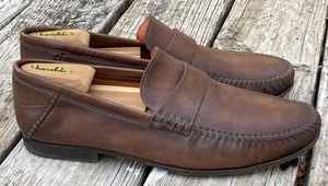Scarpe eleganti Santoni uomo US 10,5 D pelle marrone slip on Made in Italy 01953 - Foto 1 di 8