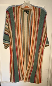 Lauren Ralph Lauren Cotton Linen Cardigan Sweater Serape Stripe Boho Southwest M - Picture 1 of 11