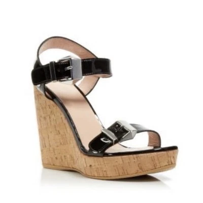 Stuart Weitzman Black Patent Cork Wedges 11 - Image 1 of 4